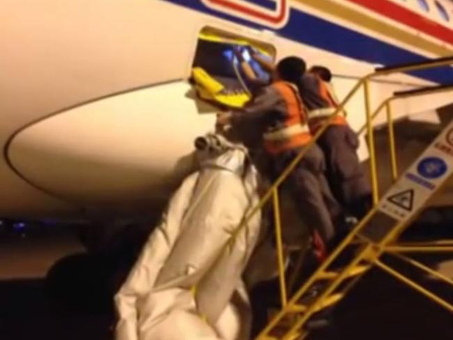 The return flight was delayed for almost two hours as the emergency slide had to be put away. Picture: YouTube/China View