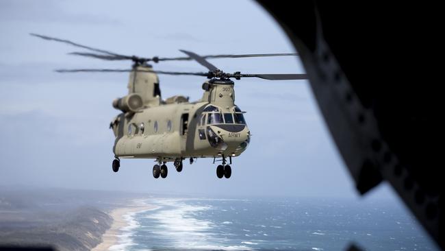 A Australian Army Chinook in support of Operation Bushfire Assist in Victoria. *** Local Caption *** The ADF will continue to provide transport and other assistance such as aviation, ground support, logistics, engineering and accommodation support to the firefighting effort. Operation Bushfire Assist 19-20 is the Australian Defence Forceâ€™s (ADF) support to the national Bushfire emergency. The ADF established three Joint Task Forces under Operation Bushfire Assist to facilitate ADF support to emergency services in New South Wales, Victoria, South Australia and Tasmania. The ADF is working alongside government agencies to coordinate and ensure Defence assets are deployed to communities where they are needed. The ADF is providing air and ground transport, route clearance, logistics, engineering, aviation support and accommodation support to the firefighting and recovery effort. International partners have also contributed to the response effort with personnel from Papua New Guinea, Fiji, New Zealand, Singapore and Japan operating alongside their Australia counterparts to assist during this emergency. About 6500 ADF personnel are deployed on Operation Bushfire Assist with approximately 3000 personnel being ADF Reserves.