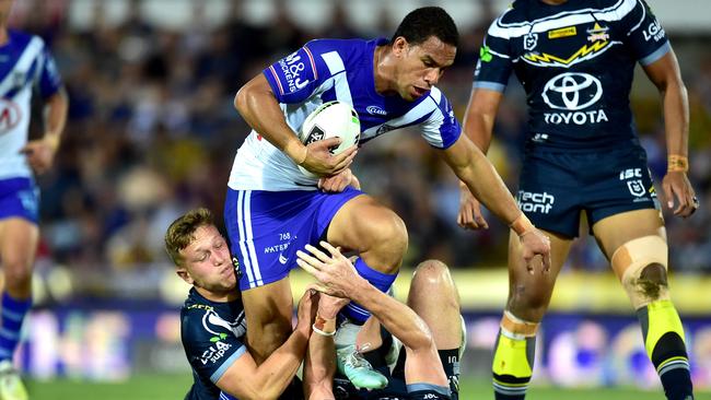 Dallin Watene-Zelezniak tries to get through the Cowboys defence. Picture: Alix Sweeney