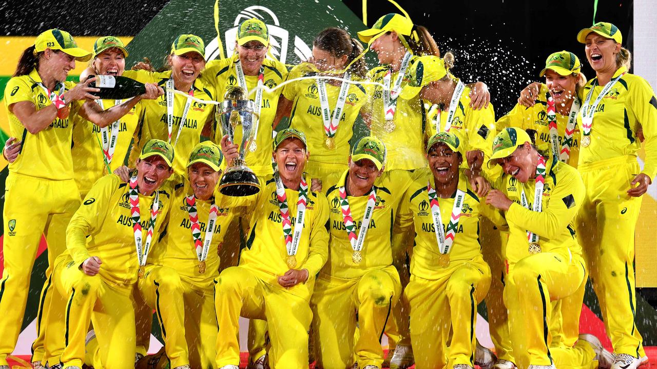 Australia celebrate after defeating England at Hagley Oval to win the 2022 World Cup. Photo: AFP