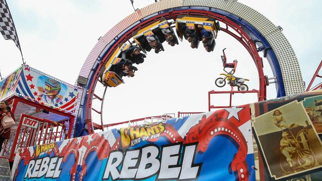 People on the Rebel Coaster ride after it was reopened on Tuesday. Picture: Brendan Beckett