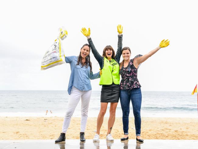 Coogee Beach annual clean-up on Clean Up Australia Day is being hosted by Coogee Bay Hotel. Pictured are event manager Melanie Elwood, general manager Natasha Brennan and marketing manager Lindsey Potts. Picture: AAP Image / Monique Harmer