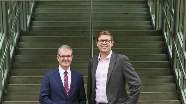 Michael Daley and Jerome Laxale at West Ryde train Station during the State Election campaign when Cr Laxale was Ryde’s Labor candidate. Picture: Tim Pascoe