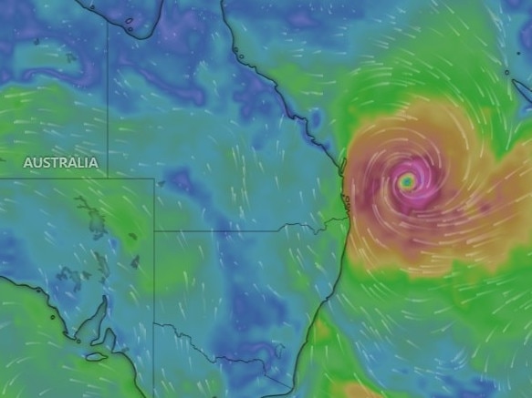 Cyclone Alfred was about 465km northeast of Brisbane on Monday morning. Picture: Windy.com.