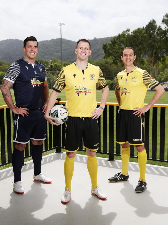 Edge Hill United Tigers trio Crios O'Hare, Kev Ward and Ari Isman are ready for the FFA Cup. Picture: Brendan Radke