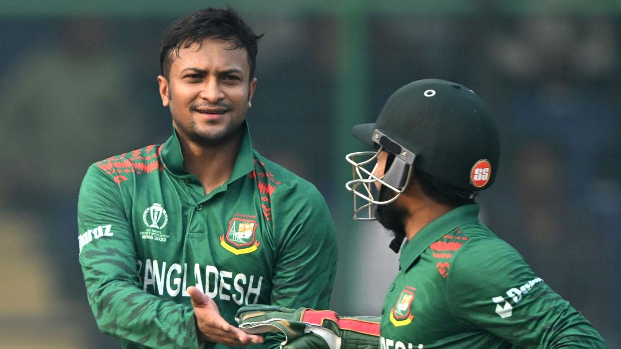 Shakib Al Hasan had no regrets going through with the appeal that helped Bangladesh move ahead of Sri Lanka on the ladder. Picture: Arun Sankar / AFP