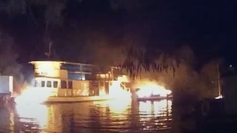 Police have released dramatic footage that shows the blaze on the Noosa River in the early hours of March 23.