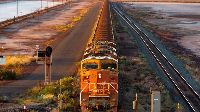 A BHP freight train carrying Australian iron ore to port.