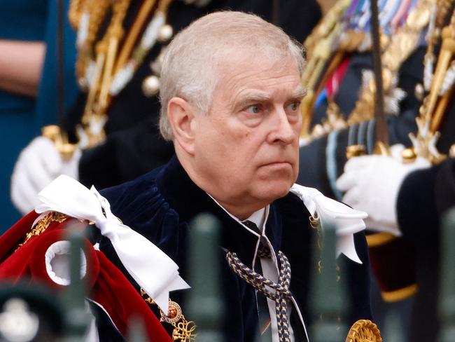 Britain's Prince Andrew, Duke of York  leaves Westminster Abbey after the Coronation Ceremonies of Britain's King Charles III and Britain's Queen Camilla in central London on May 6, 2023. - The set-piece coronation is the first in Britain in 70 years, and only the second in history to be televised. Charles will be the 40th reigning monarch to be crowned at the central London church since King William I in 1066. Outside the UK, he is also king of 14 other Commonwealth countries, including Australia, Canada and New Zealand. (Photo by Odd ANDERSEN / AFP)