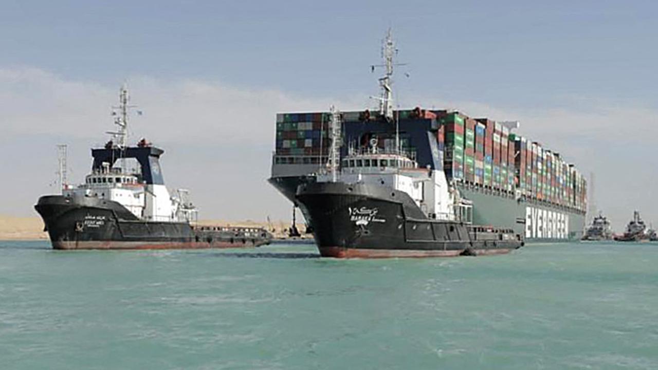 The colossal container ship Ever Given is on the move after blocking the Suez Canal for almost a week. Picture: Suez Canal Authority/AFP