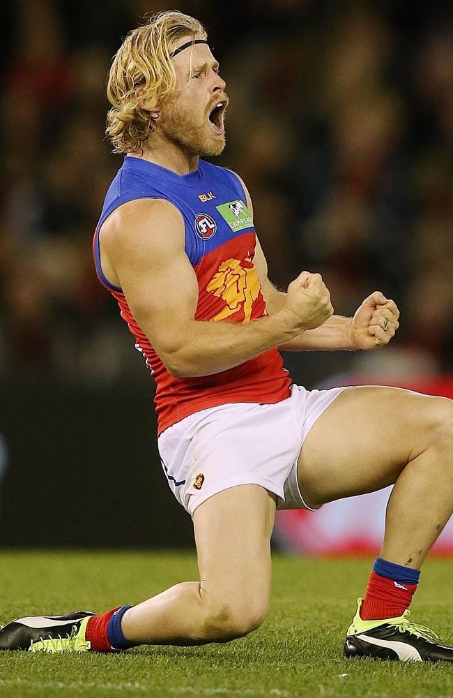 Daniel Rich is pumped after kicking a long goal. Picture: Wayne Ludbey