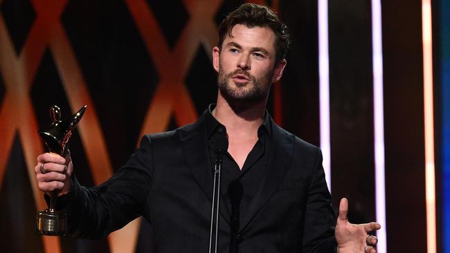 Chris Hemsworth accepts the AACTA Trailblazer Award on Wednesday. Picture: James Gourley/Getty Images