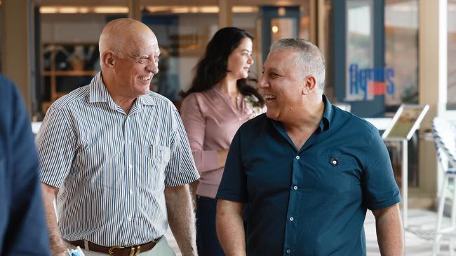 Cairns Mayor Bob Manning shares a laugh with the owner of Crystalbrook Collection Ghassan Aboud at Crystalbrook Flynn on the Cairns Esplanade. Picture: Brendan Radke