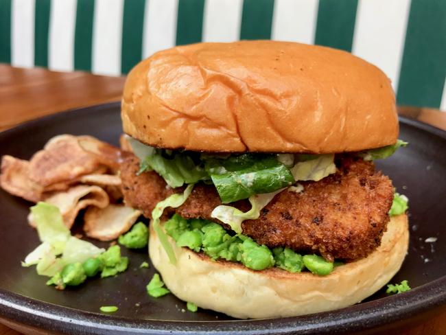 The seasonal special of crumbed monk fish with mashed peas at et al. Picture: Jenifer Jagielski