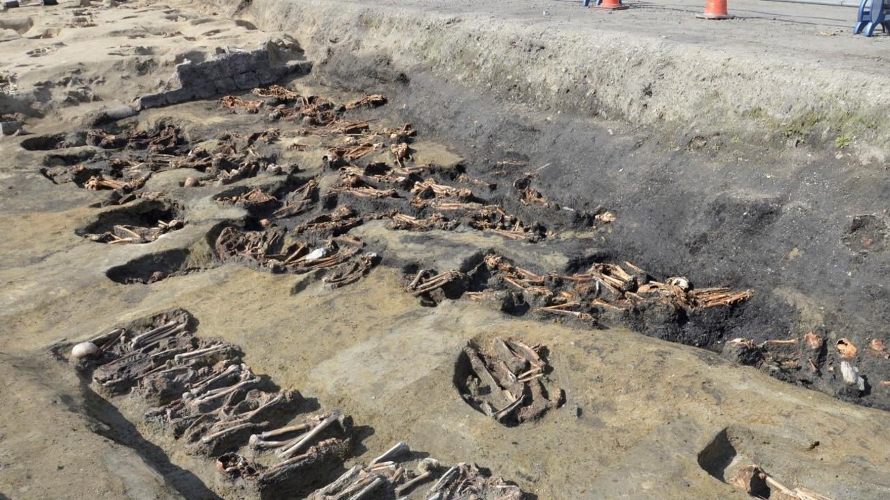 Some of the bodies uncovered. Picture: Osaka City Cultural Properties Association