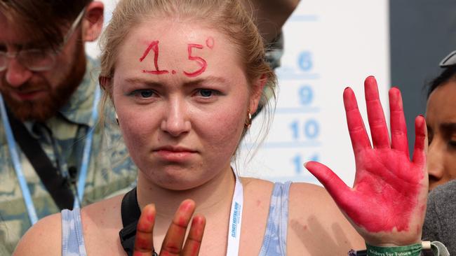 Activists protest at the COP27 climate conference. Picture: AFP