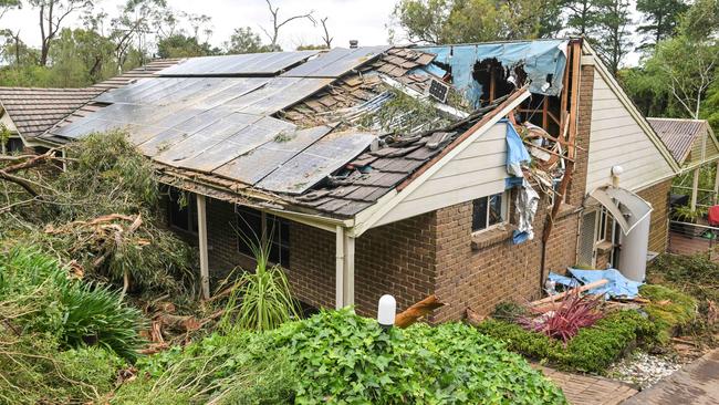 Damage to the Bryces’ home, caused by the fallen tree. Picture: Brenton Edwards