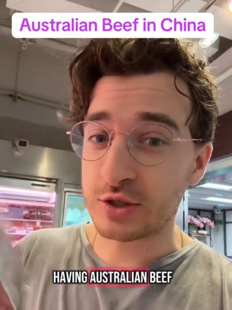 Garrett found Aussie beef in a high-end Shanghai grocery store. Picture: TikTok@TheForeignerLife
