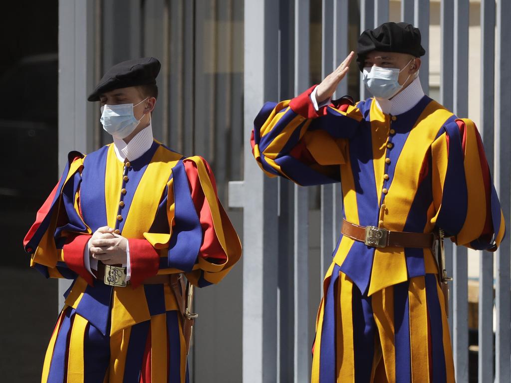 Swiss Guard stand at the entrance of the Vatican on May 4. Picture: Alessandra Tarantino/AP