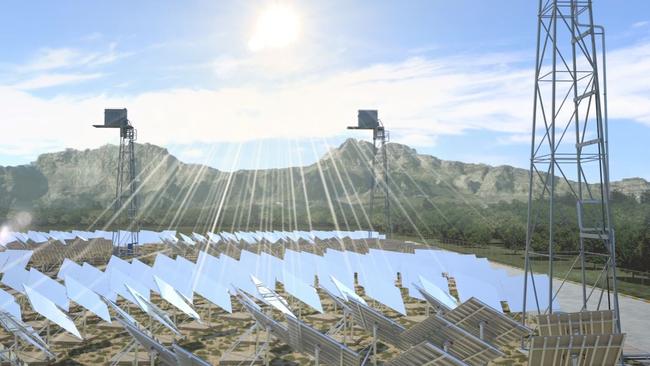 A computer generated animation of a solar thermal plant. Picture: Solastor