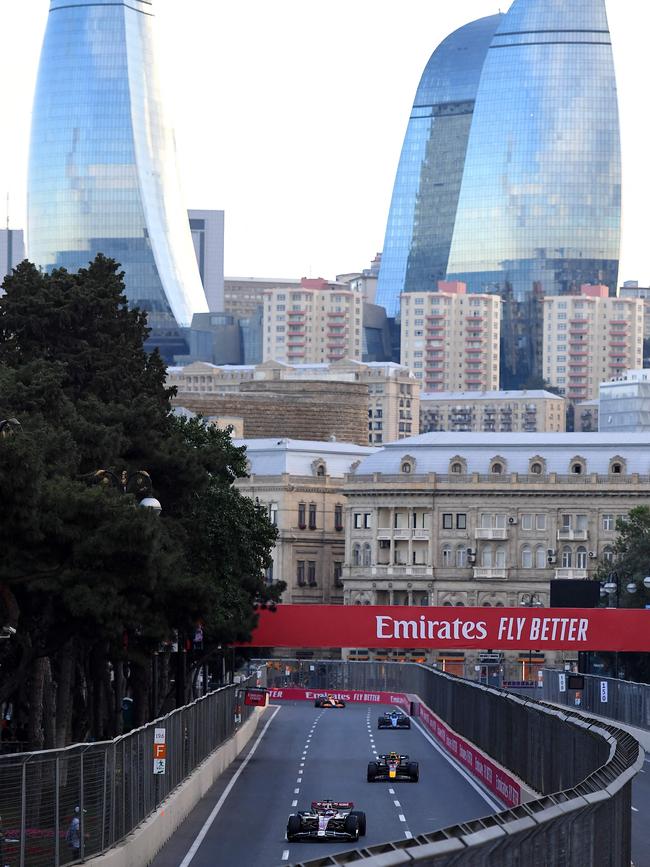 Alfa Romeo's Finnish driver Valtteri Bottas steers his car during the second practice session ahead of the Formula One Azerbaijan Grand Prix at the Baku City Circuit in Baku. Picture: Atalia Kolesnikova/AFP