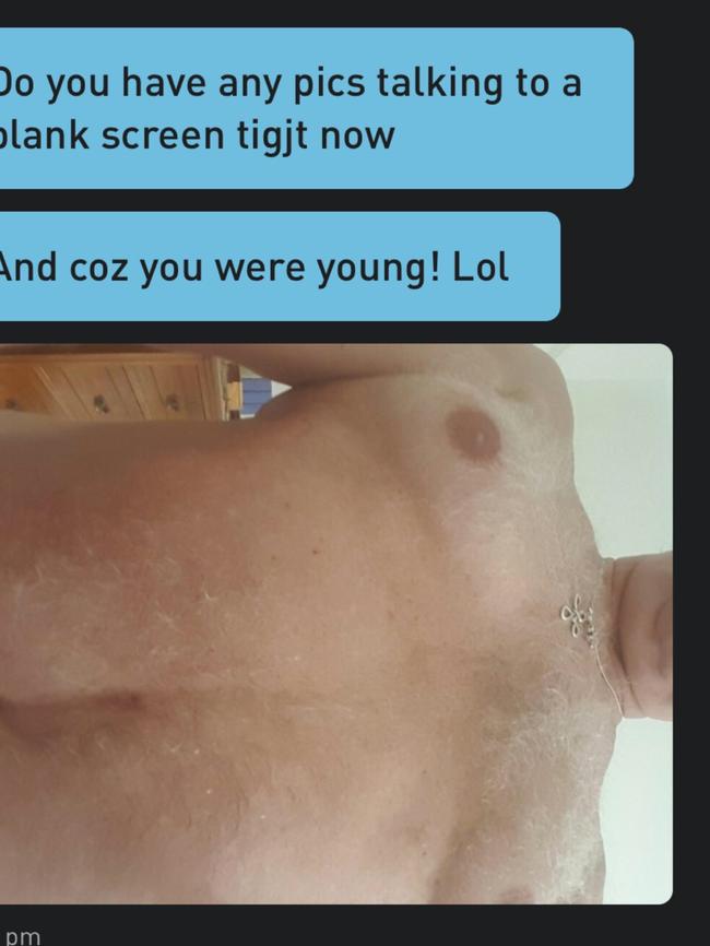 A screenshot allegedly sent by the man to the vigilante, who was posing as an underage boy.