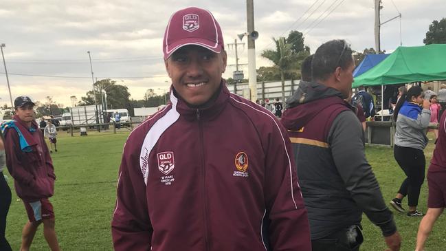 Marsden state high school student Tesi Niu in his Queensland schoolboys tracksuit this year.