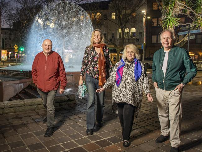 Longtime Kings Cross residents  L-R, Ross Johnstone, Vashti Hughes,  Robyn Greaves and Andrew Woodhouse up in arms over redevelopment of the Bourbon Hotel and neighboring buildings which will "kill" the cross.Picture - Chris Pavlich for The Australian.