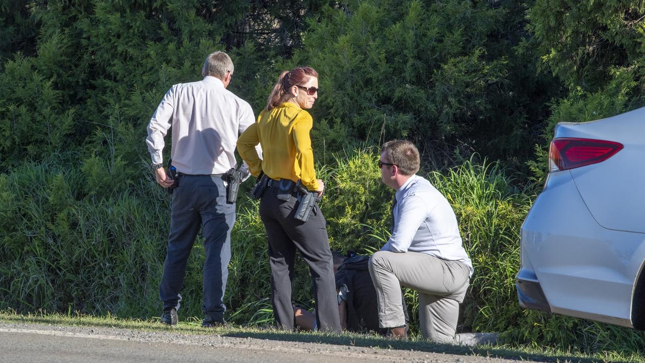 Police at the scene of the two car crash on Greenwattle St rounded up a number of the teenagers near the scene.