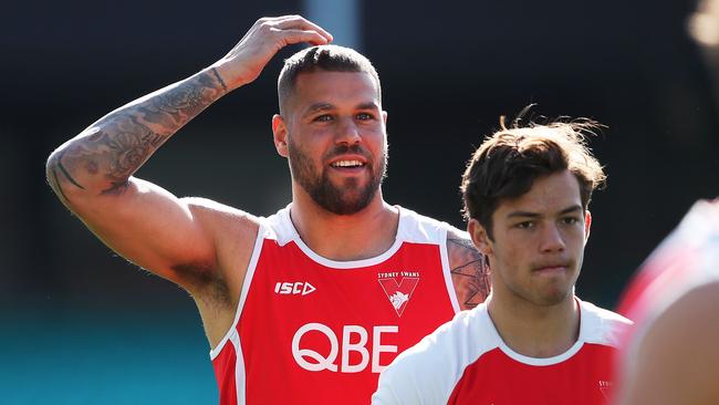 This week Lance Franklin has the most talked-about groin in footy. Picture. Phil Hillyard