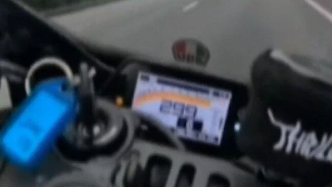 Still from a video showing a motorbike being driven at high speed on the M1. Picture: Nine Gold Coast News.