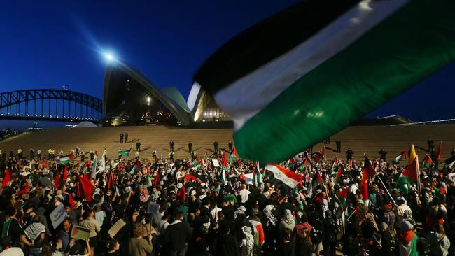 Hamas supporters rally outside the Sydney Opera House on October 9, 2023. Picture: Getty Images