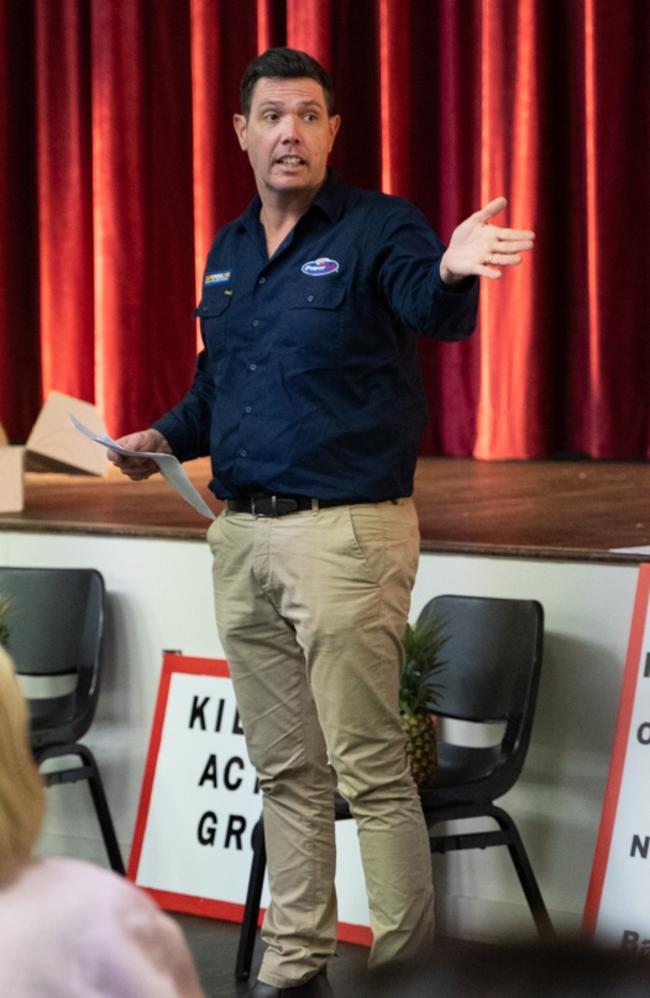 Powerlink executive general manager Ian Lowry said there was clear landholder feedback not to go through the southern end of Rossmore Rd. Pictured at the Kilkivan Town Hall on May 3, 2023. Picture: Christine Schindler