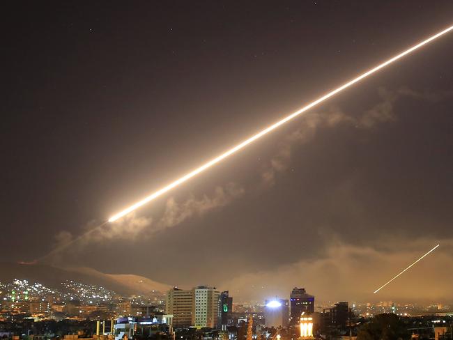 Damascus skies erupt with service to air missile fire as the US launched an attack on Syria targeting different parts of the Syrian capital Damascus, Syria.  Picture:  AP