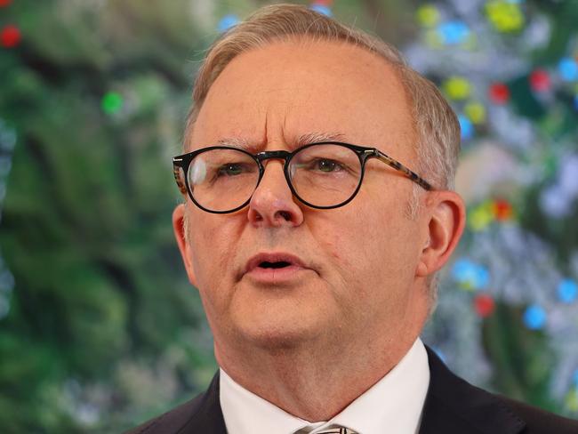 GOLD COAST, AUSTRALIA - JANUARY 09: Prime Minister Anthony Albanese speaks during a media conference at the Gold Coast Emergency Management Centre on January 09, 2024 in Gold Coast, Australia. The Queensland and Federal governments have announced additional disaster assistance funding for people impacted by storms in South-East Queensland. (Photo by Chris Hyde/Getty Images)