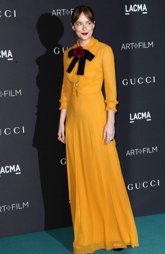 Actress Dakota Johnson attends LACMA 2015 Art+Film Gala Honoring James Turrell and Alejandro G Iñárritu, Presented by Gucci at LACMA on November 7, 2015 in Los Angeles. Picture: AFP