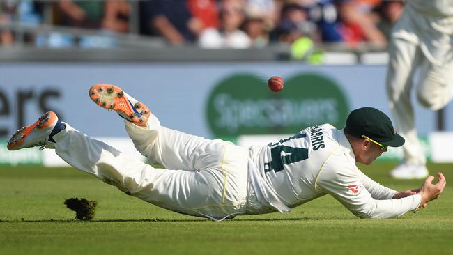 Marcus Harris was unable to hold onto a chance in the deep off Ben Stokes. Picture: Getty Images