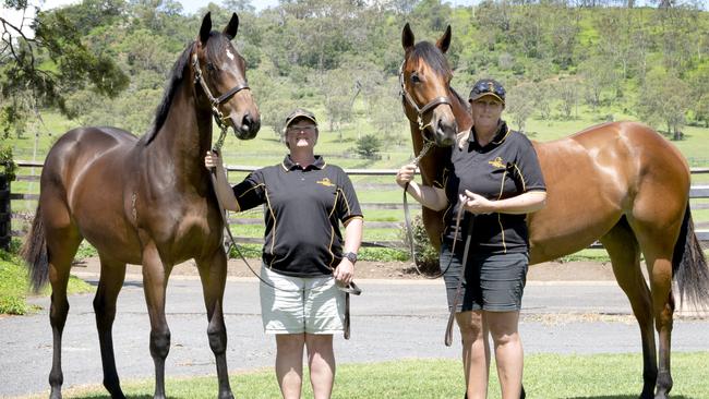 Kelly Summers (left) with a Better Than Ready-Civita filly and Christine Frohloff with a Pariah-Licorice Stick filly. Photo: Bev Lacey