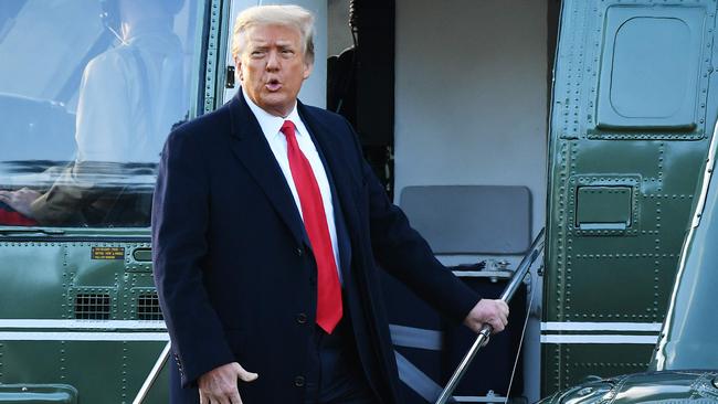 Donald Trump boards Marine One and leaves the White House on January 20. Picture: AFP