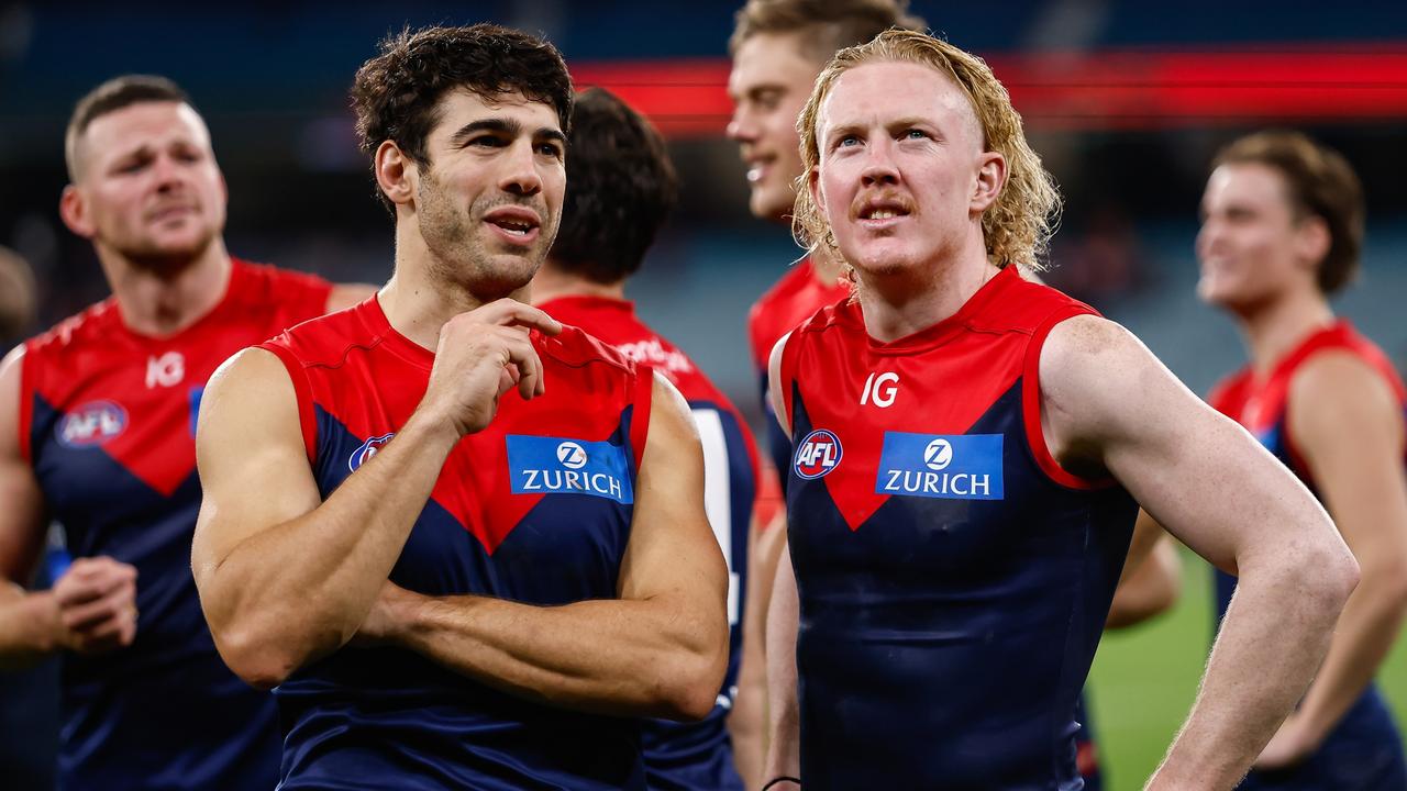 Clayton Oliver (right) has had an off-season from hell. (Photo by Dylan Burns/AFL Photos via Getty Images)