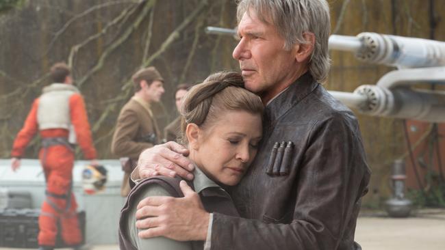 Leia (Carrie Fisher) & Han Solo (Harrison Ford) in Star Wars: The Force Awakens.