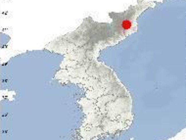 This is a capture from the United States Geological Survey website, which shows the position of Punggye-ri in Kilju, North Hamkyong Province. Picture: Yonhap News Agency/AAP