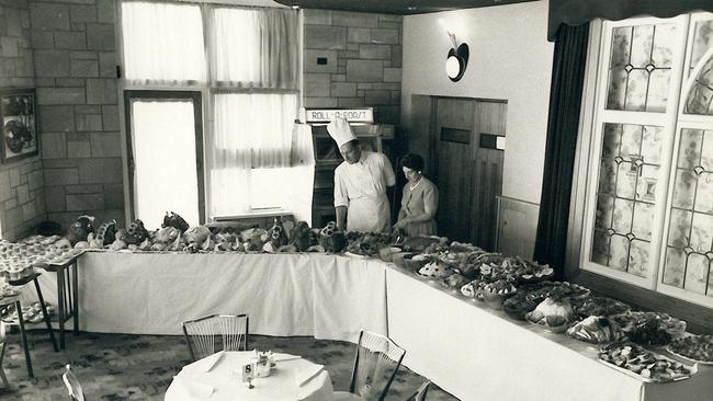 The smorgasbord at Buckingham Arms Hotel 1950s.