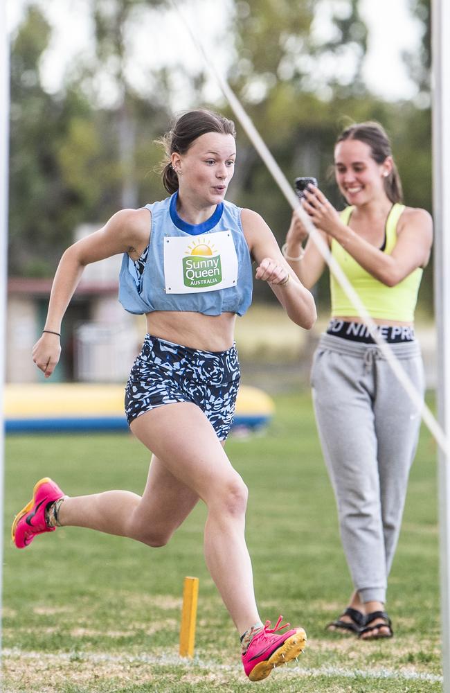 Adelaide Bailey wins the 300m final. Postle Gift in Pittsworth. Saturday, December 10, 2022. Picture: Nev Madsen.