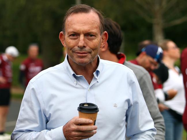 9/4/18 Former PM Tony Abbott in Warragul prior to leaving on the next leg of his Pollie Pedal through the Latrobe Valley. Aaron Francis/The Australian