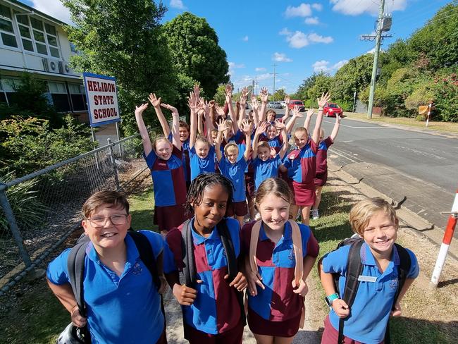 Helidon State School students (from left) Leith Hahn, Amie Frost, Zipora Muhiire and Walter Gunneen and their classmates are participating in Walk Safely To School Day on Friday.