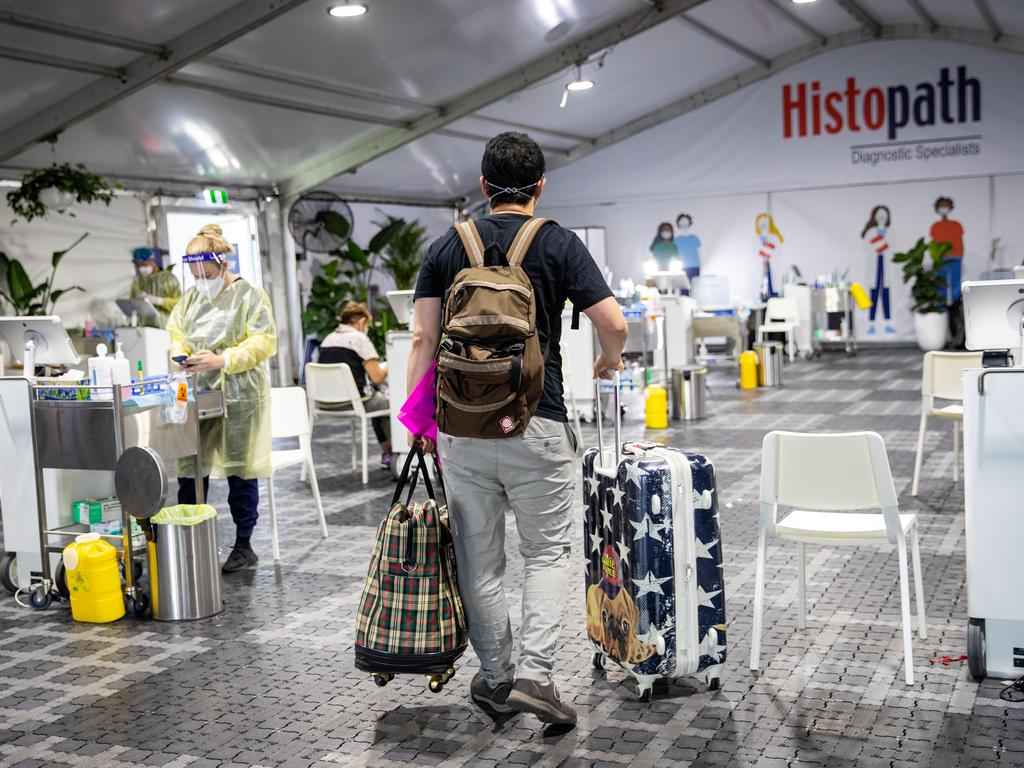 Covid-19 testing at Sydney International Airport. Picture: Christian Gilles/NCA NewsWire