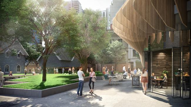 A green public space is set to open at the Wesley Place development in Lonsdale St.