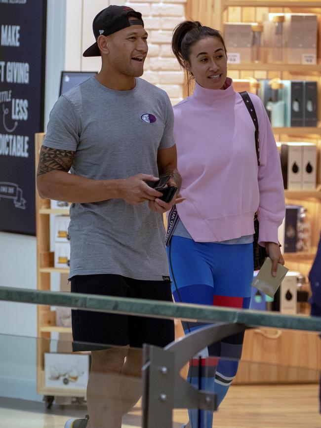 Israel Folau out shopping with wife Maria Folau in Adelaide. Picture: Diimex