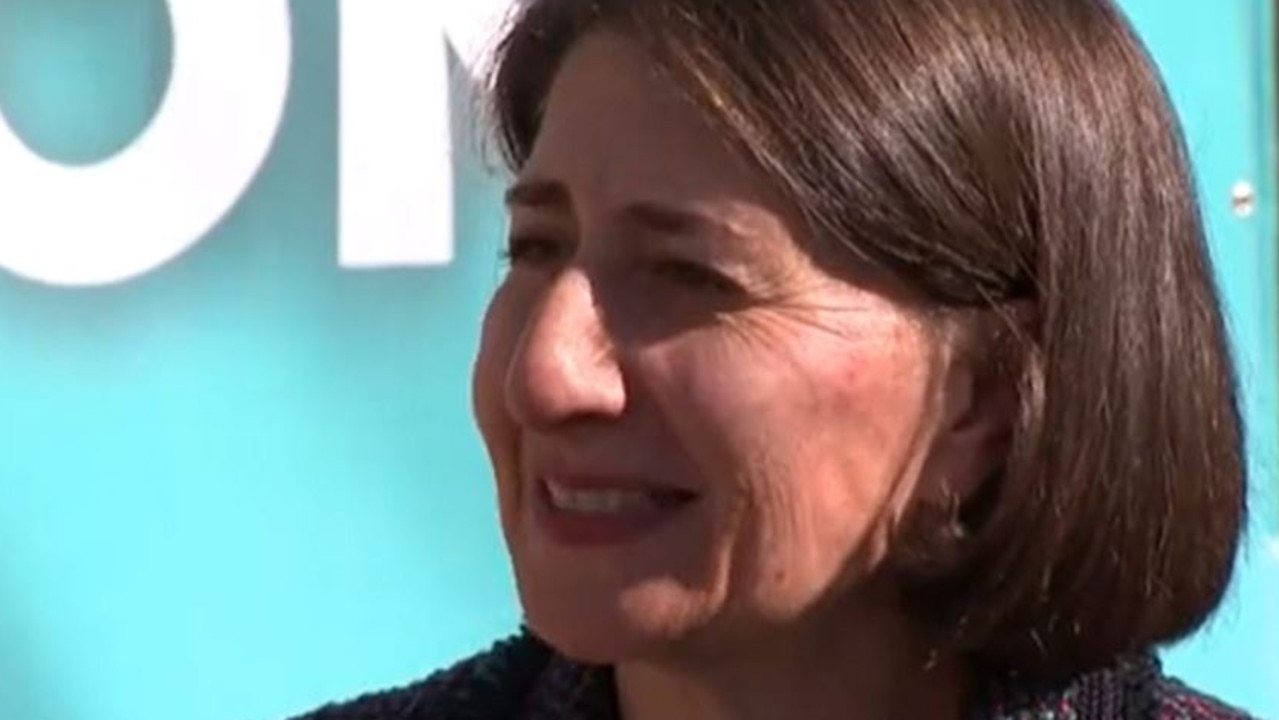 Gladys Berejiklian appeared uncomfortable when a member of the public interrupted her press conference. Picture: Supplied